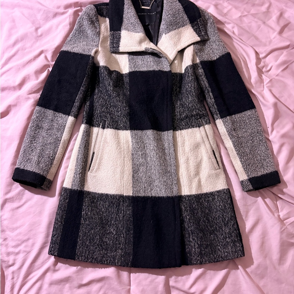 Ivanka Trump Black and White Plaid Pea Coat